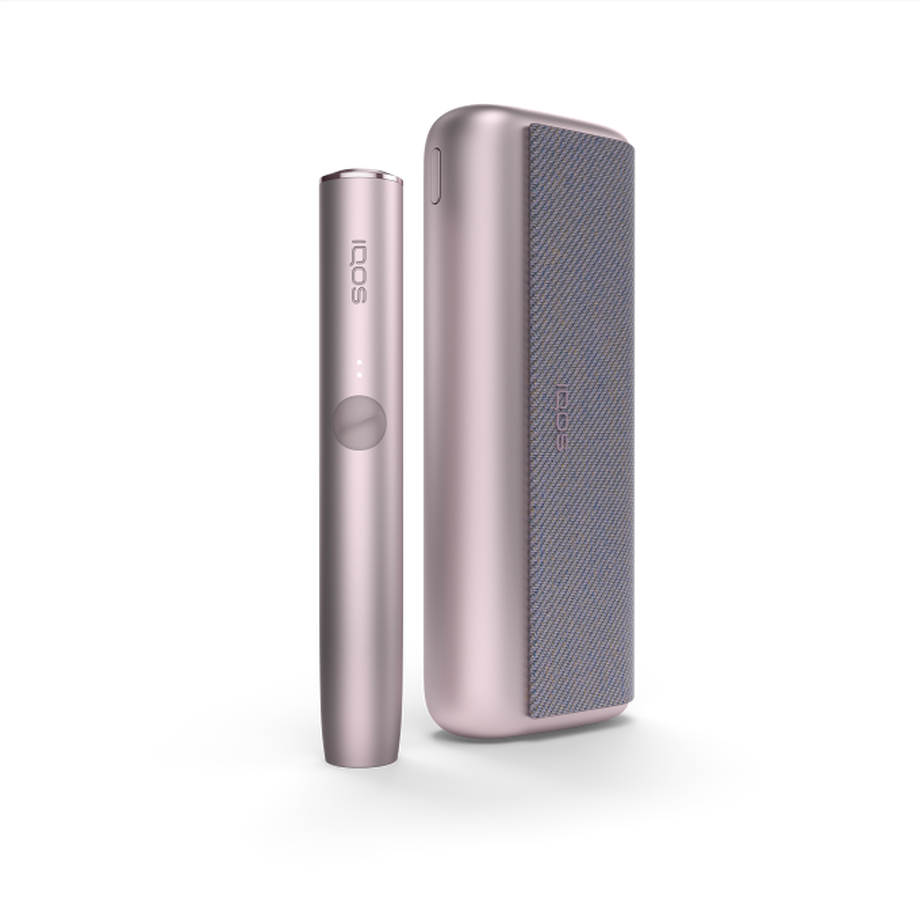 A Bronze Taupe IQOS ILUMA PRIME device and holder. 