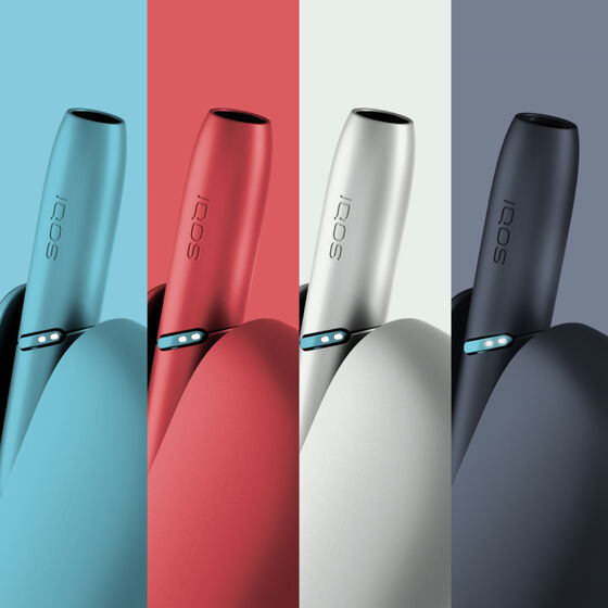 IQOS Originals DUO heated tobacco device in 4 vibrant colours: turquoise, red, silver and black.