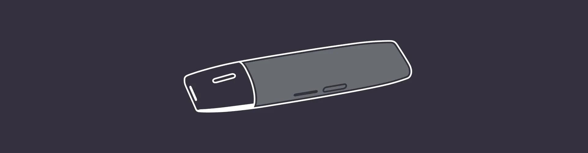 E-cigarette device silhouette on dark blue background
